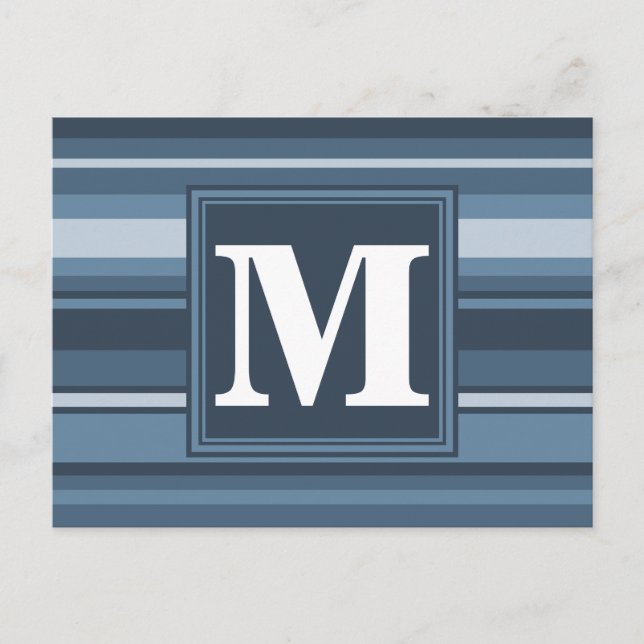 Monogramm graublaue Streifen Postkarte (Vorderseite)