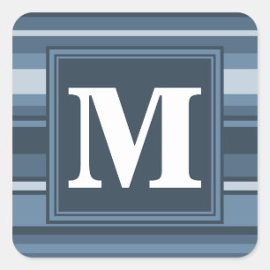 Monogramm graublaue Streifen Quadratischer Aufkleber