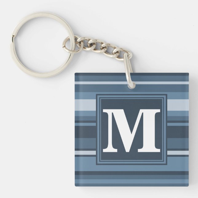 Monogramm graublaue Streifen Schlüsselanhänger (Vorderseite)
