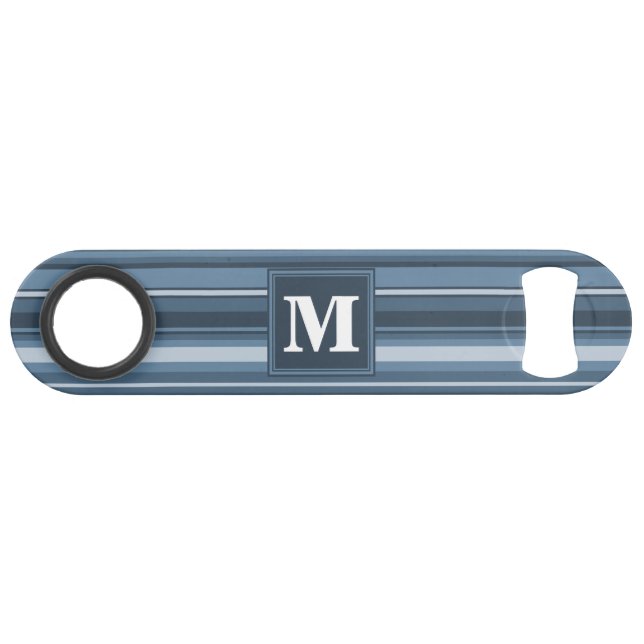 Monogramm graublaue Streifen Speedflaschenöffner (Vorderseite (Horizontal))