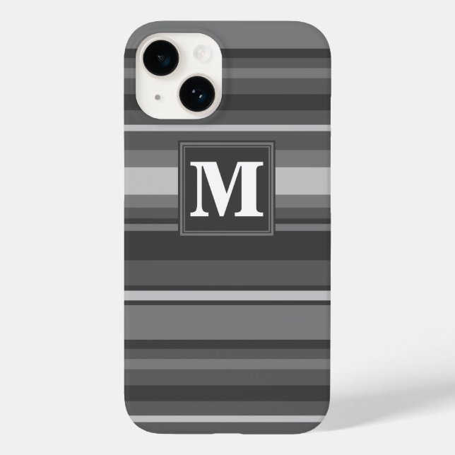 Monogramm graue Streifen Case-Mate iPhone 14 Hülle (Rückseite)