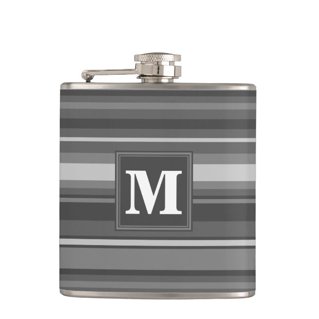 Monogramm graue Streifen Flachmann (Vorderseite)