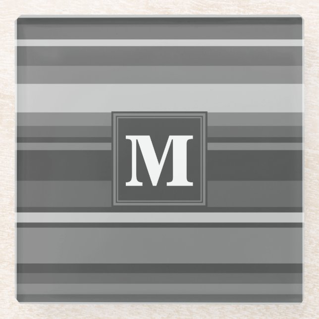 Monogramm graue Streifen Glasuntersetzer (Vorderseite)