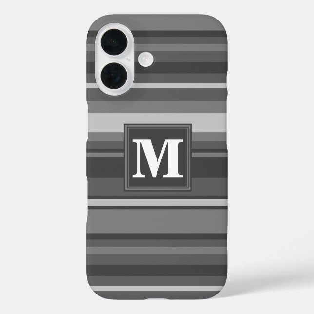 Monogramm graue Streifen iPhone 16 Hülle (Rückseite)
