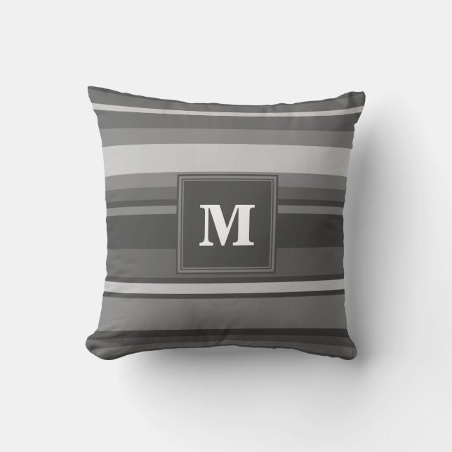 Monogramm graue Streifen Kissen (Vorderseite)
