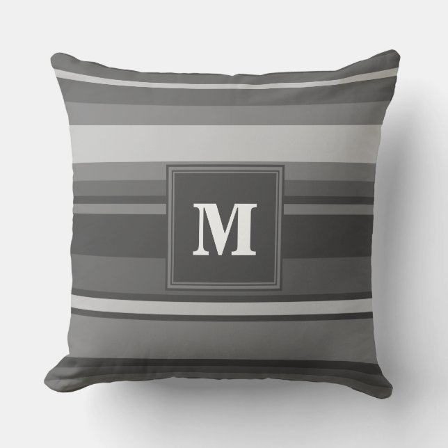 Monogramm graue Streifen Kissen (Vorderseite)