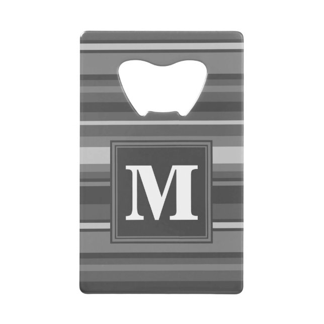 Monogramm graue Streifen Kreditkartenflaschenöffner (Vorderseite)