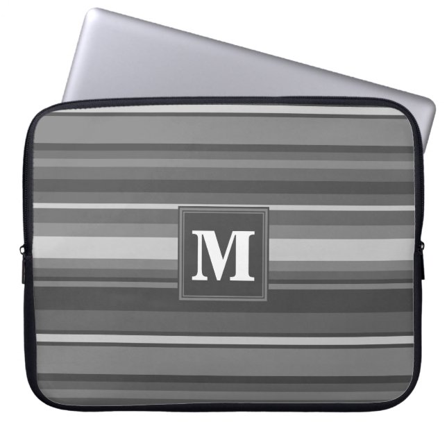 Monogramm graue Streifen Laptopschutzhülle (Vorderseite)