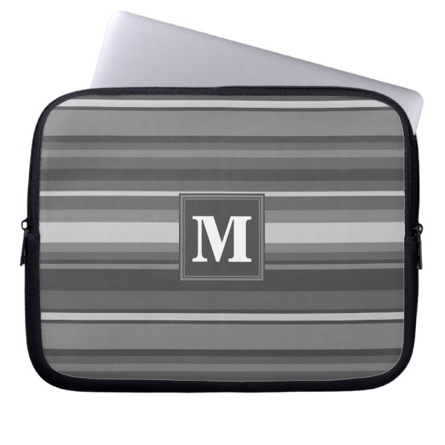 Monogramm graue Streifen Laptopschutzhülle (Vorderseite)