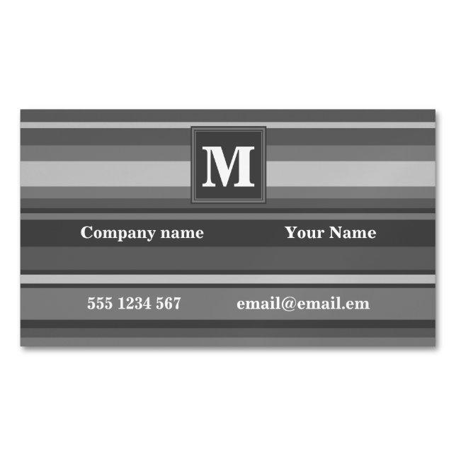 Monogramm graue Streifen Magnetische Visitenkarte (Vorderseite)