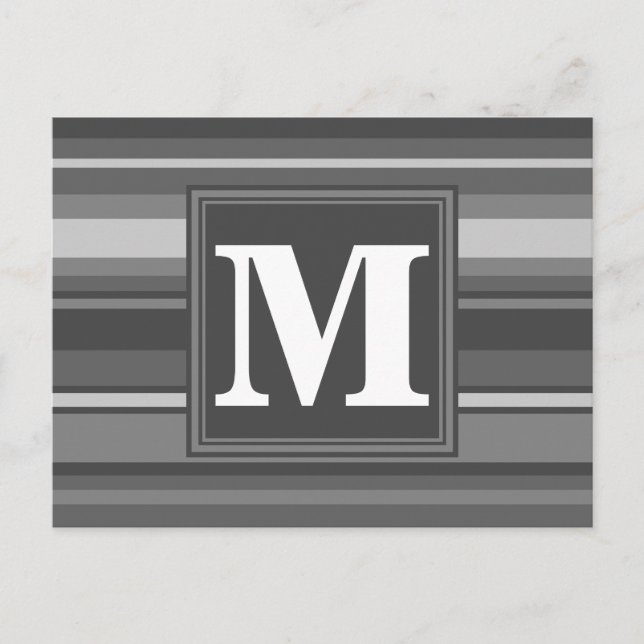 Monogramm graue Streifen Postkarte (Vorderseite)