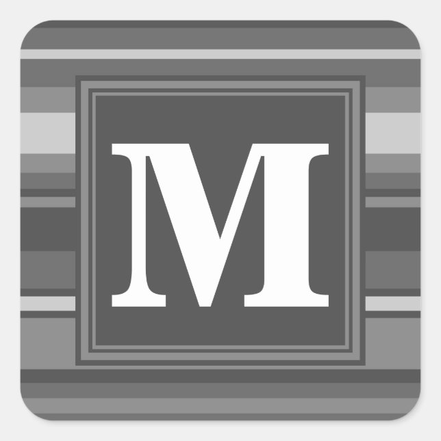 Monogramm graue Streifen Quadratischer Aufkleber (Vorderseite)