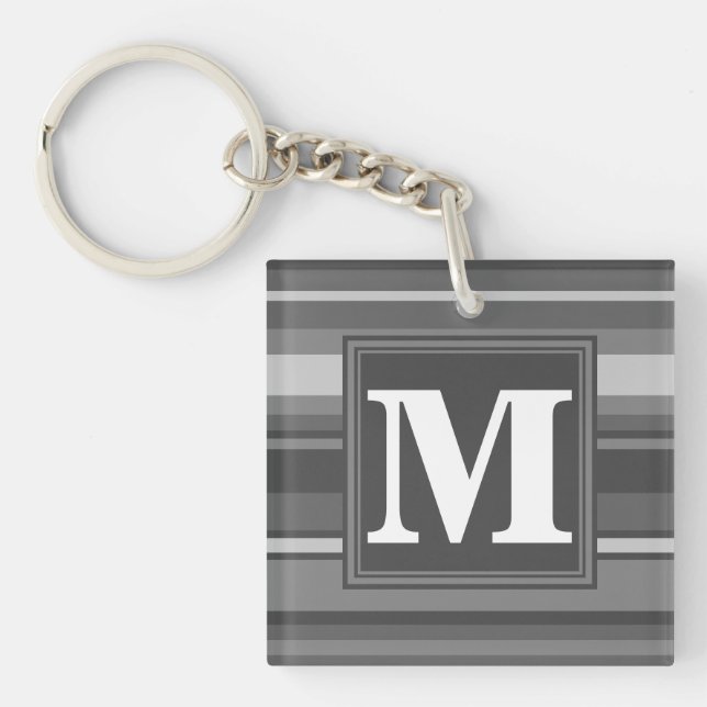Monogramm graue Streifen Schlüsselanhänger (Vorderseite)