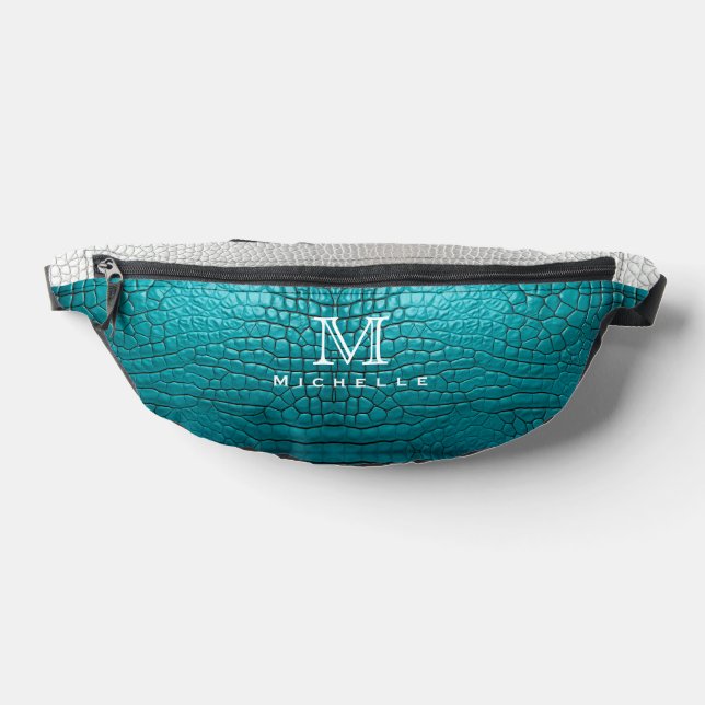 Monogramm Graue und Aquamarine Imitate Schlangenha Bauchtasche (Ablage )