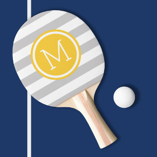 Monogramm graue und gelbe Preppy-Streifen Tischtennis Schläger