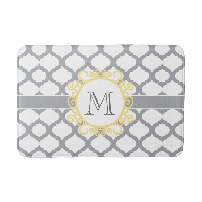 Monogramm Graue und Gelbe Quatrefolie Badematte (Vorderseite)