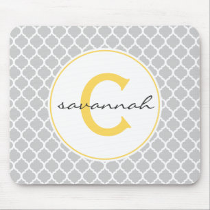 Monogramm Graue und Gelbe Quatrefolie Mousepad