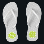 Monogramm graue und grüne Tiny Dots Flip Flops<br><div class="desc">Maßgeschneiderte gedreht Flop Sandalen mit einem niedlichen gürtelförmigen Polka-Punktmuster und einem eigenen Monogramm oder einem anderen Text in einem Kreisrahmen. Klicken Sie auf Anpassen,  um Schriftart und Farben zu ändern oder eigene Bilder hinzuzufügen,  um ein einzigartiges Design zu erstellen!</div>