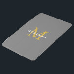 Monogramm Grauer, weißer Anfangsname Personalisier iPad Air Hülle<br><div class="desc">Modernes Design in Grau,  Gold und Weiß mit personalisiertem Monogramm und Namen.</div>