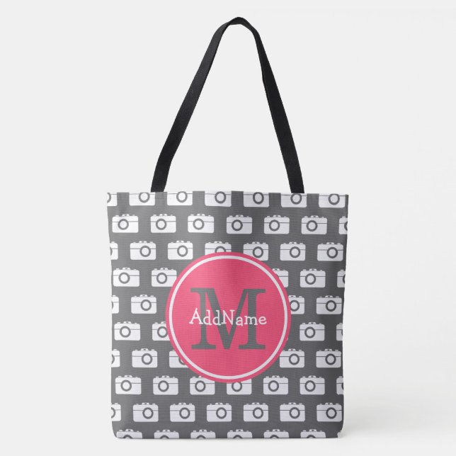Monogramm, Graues Kameratyp und rosa Individuelle  Tasche (Vorderseite)