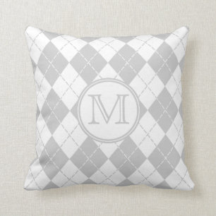 Monogramm-graues und weißes Rautethrow-Kissen Kissen