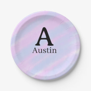 Monogramm Großbuchstabe männlich Name lila Pastell Pappteller