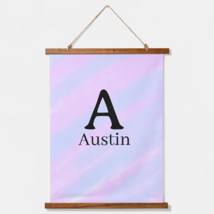 Monogramm Großbuchstabe männlich Name lila Pastell Wandteppich Mit Holzrahmen