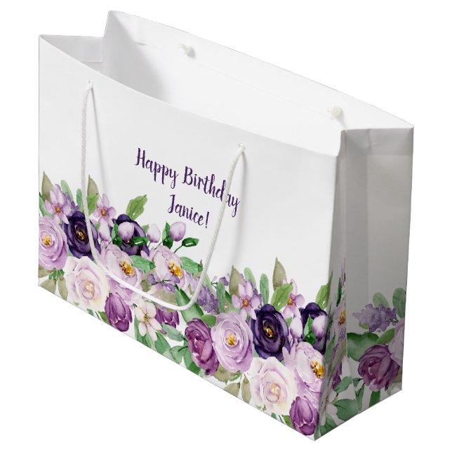 Monogramm große Lila und Lavendel-Rose Große Geschenktüte (Vorderseite Schrägansicht)
