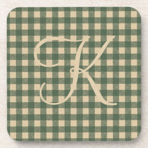 Monogramm Grün Beige Buffalo Karo Landhaus-Stil   Getränkeuntersetzer
