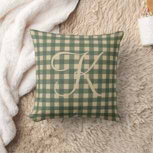 Monogramm Grün Beige Büffel Kariert Rustikal Landh Kissen