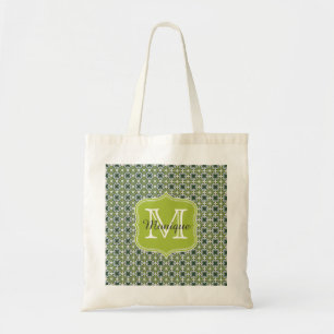 Monogramm Grün Blumen Muster Tragetasche
