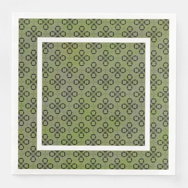 Monogramm, grün und schwarz, Retro-Muster Serviette (Vorderseite)