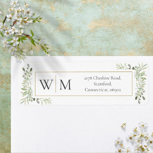 Monogramm Grün Wasserfarbe Laub Adresse