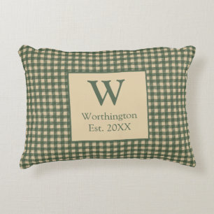 Monogramm Grüne Beige Büffel Kariert Land  Dekokissen