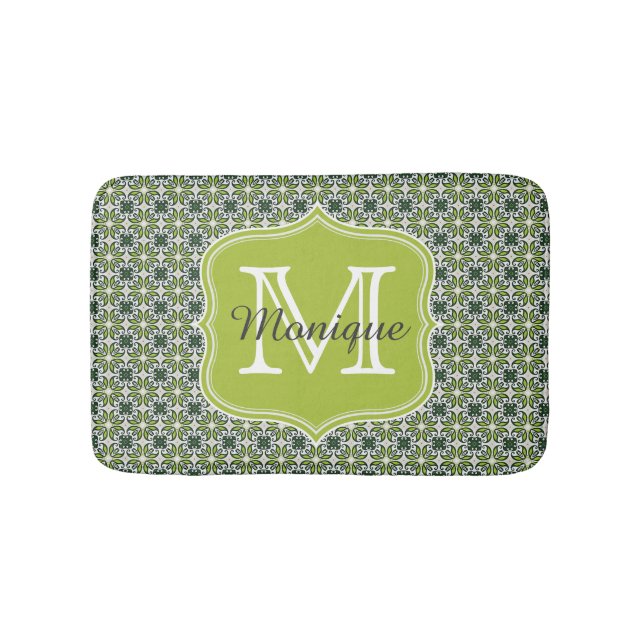 Monogramm Grüne Blumen Muster Badematte (Vorderseite)