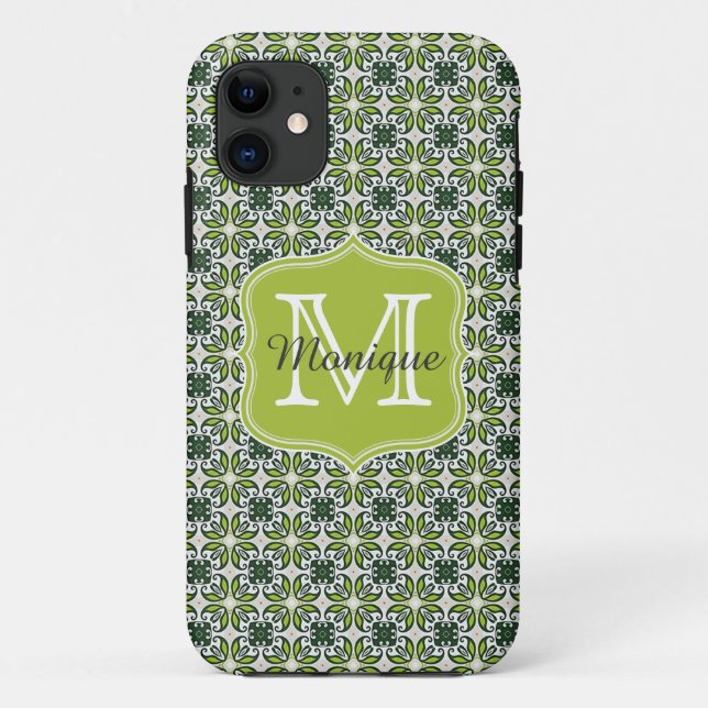 Monogramm Grüne Blumen Muster Case-Mate iPhone Hülle (Rückseite)