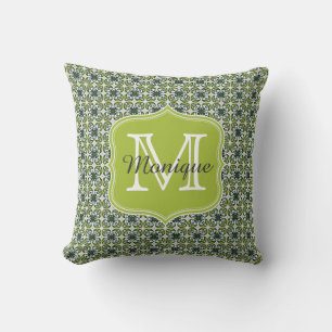Monogramm Grüne Blumen Muster Kissen
