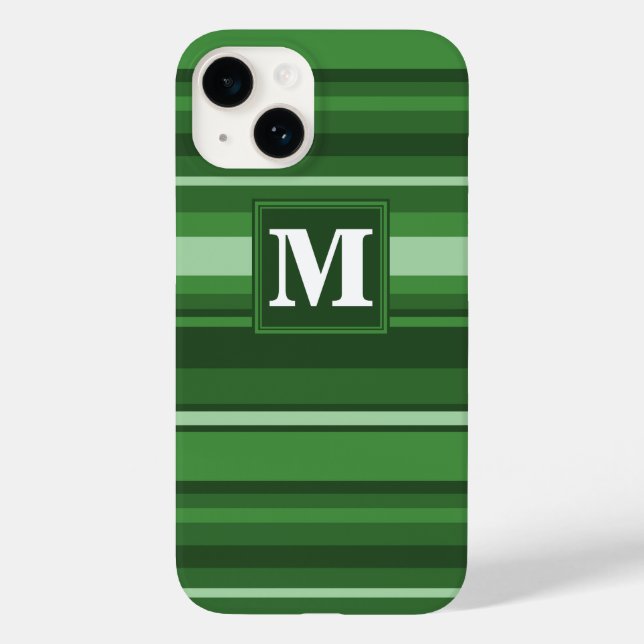 Monogramm grüne Streifen Case-Mate iPhone 14 Hülle (Rückseite)