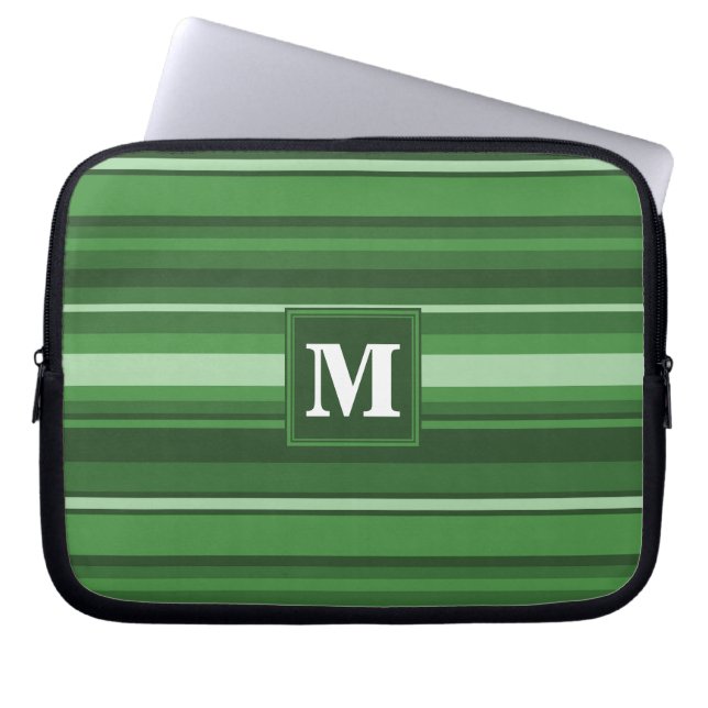 Monogramm grüne Streifen Laptopschutzhülle (Vorderseite)