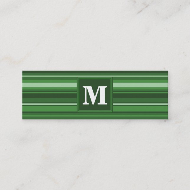Monogramm grüne Streifen Mini Visitenkarte (Vorderseite)