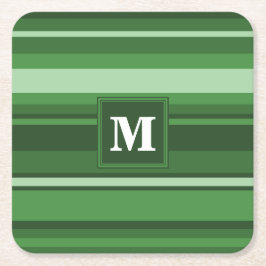 Monogramm grüne Streifen Rechteckiger Pappuntersetzer