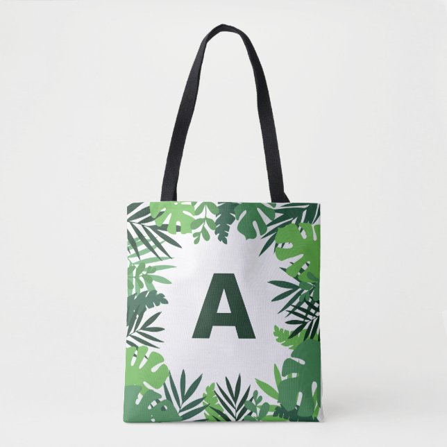 Monogramm grüne tropische Palmen Blätter Tasche (Vorderseite)