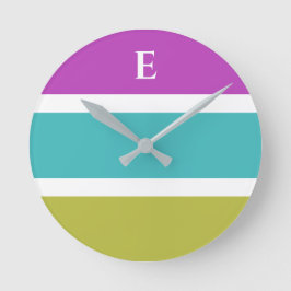 Monogramm grüner blauer Streifen Zeitgesteuerte Wa Runde Wanduhr