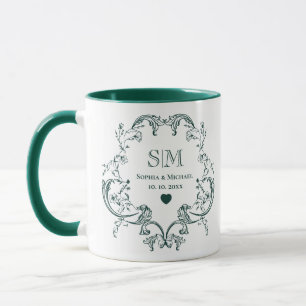 Monogramm Grüner Blumenkranz Hochzeit Tasse