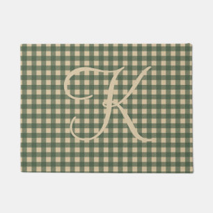 Monogramm Grüner Brauner Büffel Kariert Rustikaler Fußmatte