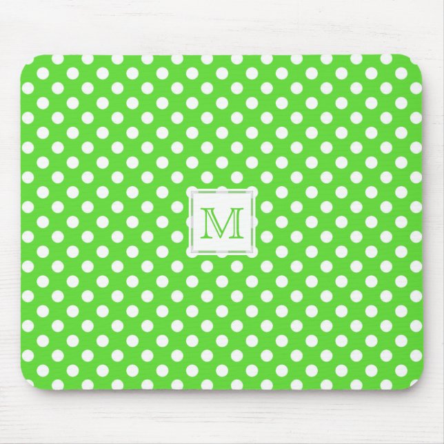 Monogramm: Grüner u. weißer Tupfen Mousepad (Vorne)