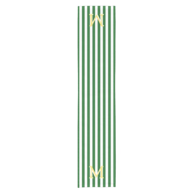 Monogramm-grüner und weißer gestreifter kurzer tischläufer (Vorderseite)