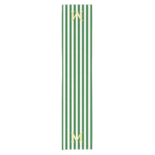 Monogramm-grüner und weißer gestreifter kurzer tischläufer