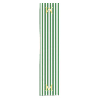 Monogramm-grüner und weißer gestreifter kurzer tischläufer
