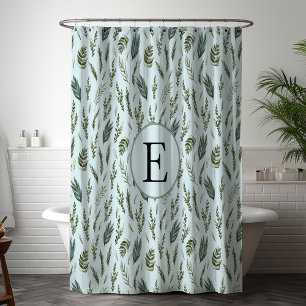 Monogramm Grünes Blätter Botanisches Muster Duschvorhang